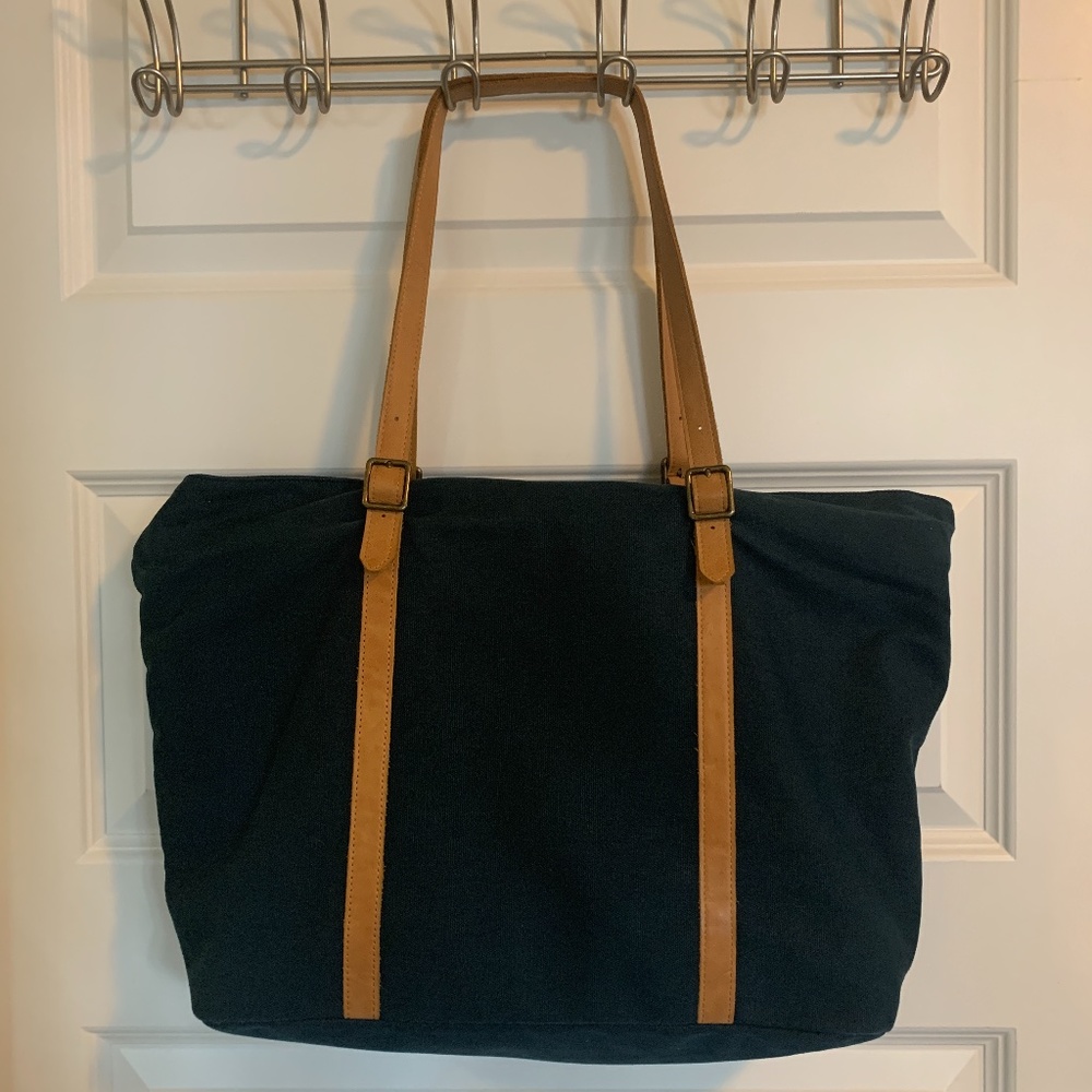 Hearth & Hand Magnolia Leather Navy Canvas Tote